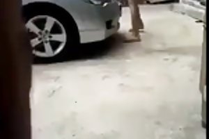 Un gars baise une fille dans un plan d'exercice et